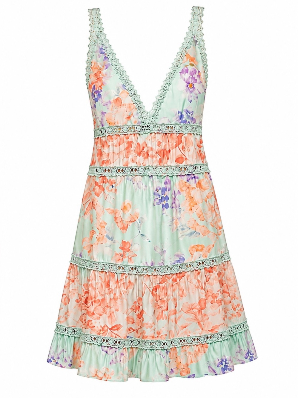 Alice + Olivia Karolina Floral Lace Trim Dress Size 4 Pastel Mint Fit & Flare - Picture 3 of 4